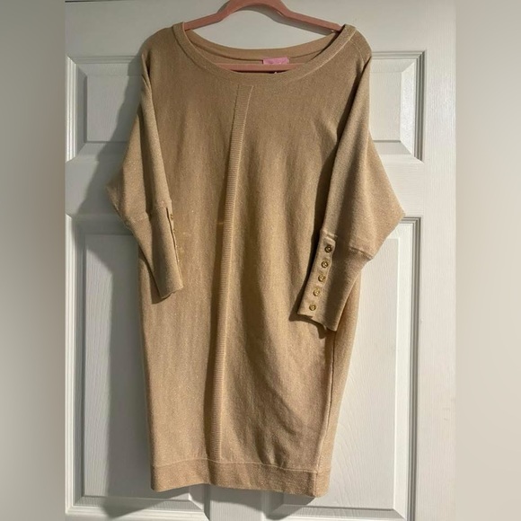 Lilly Pulitzer Jacquetta Sweater Dress Heathered Sand Bar Metallic - Picture 3 of 3